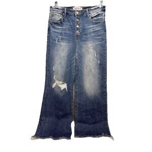 Freckled Poppy Risen Wide Leg Women’s Stretch Jeans Size 15/32 High Rise Raw Hem
